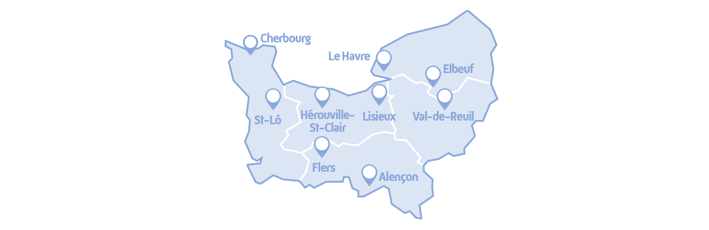 Carte des centres d'examens en santé en Normandie